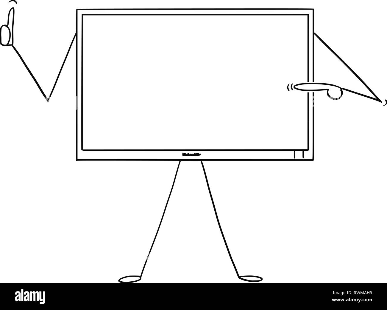 Cartoon of Computer or TV or Television Monitor Character Pointing at Yourself and Showing Thumb Up Stock Vector