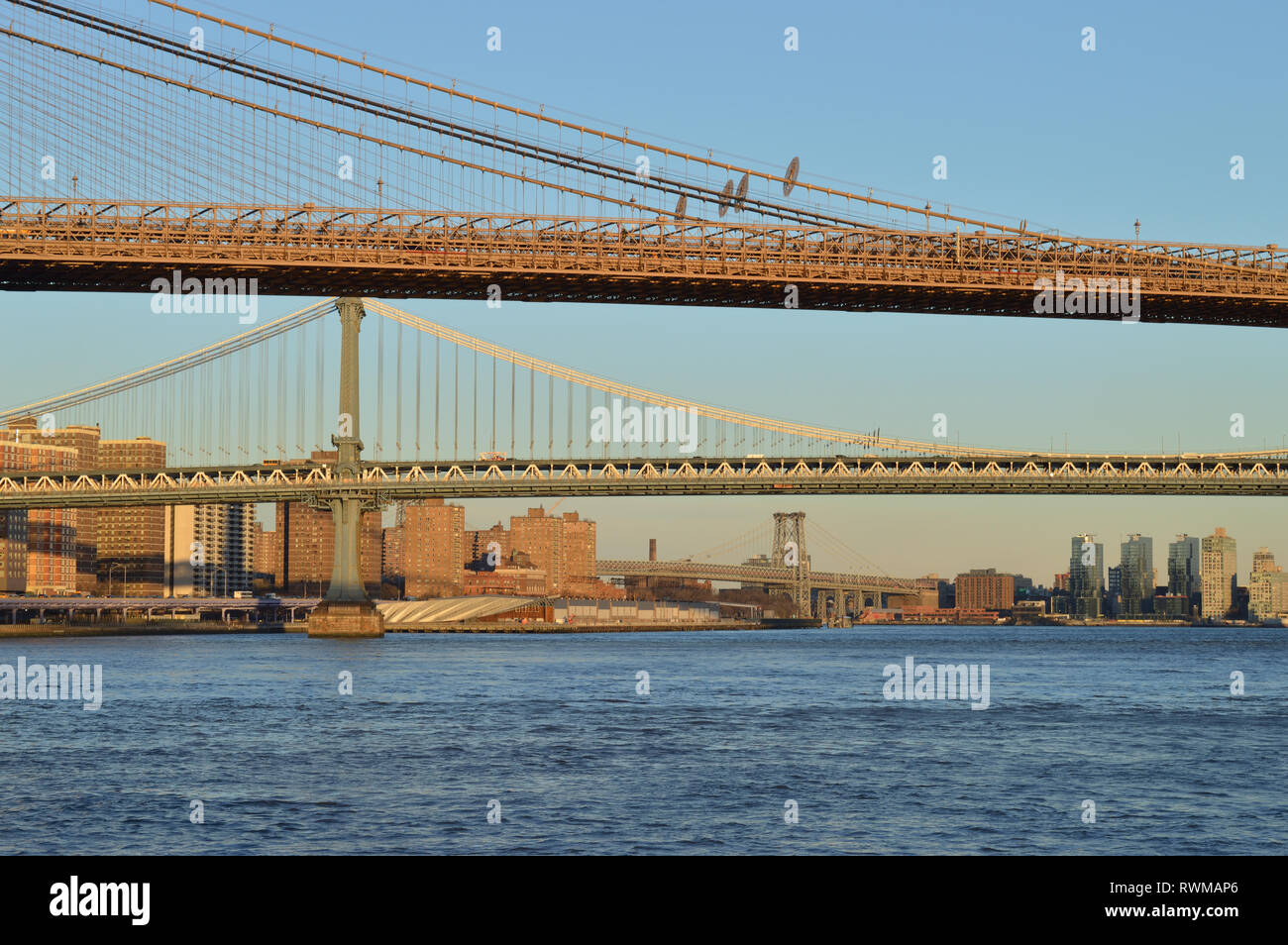 Williamsburg bridge sunset brooklyn new hires stock photography and