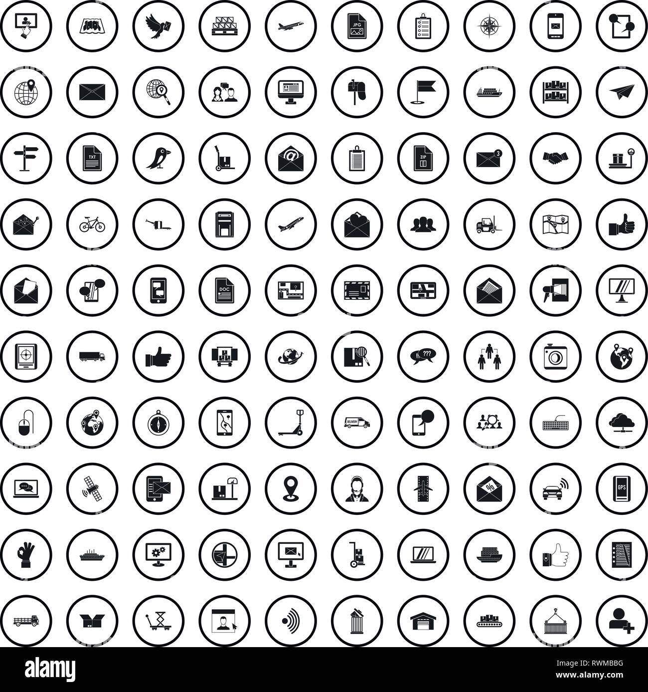 100 post and mail icons set in simple style Stock Vector