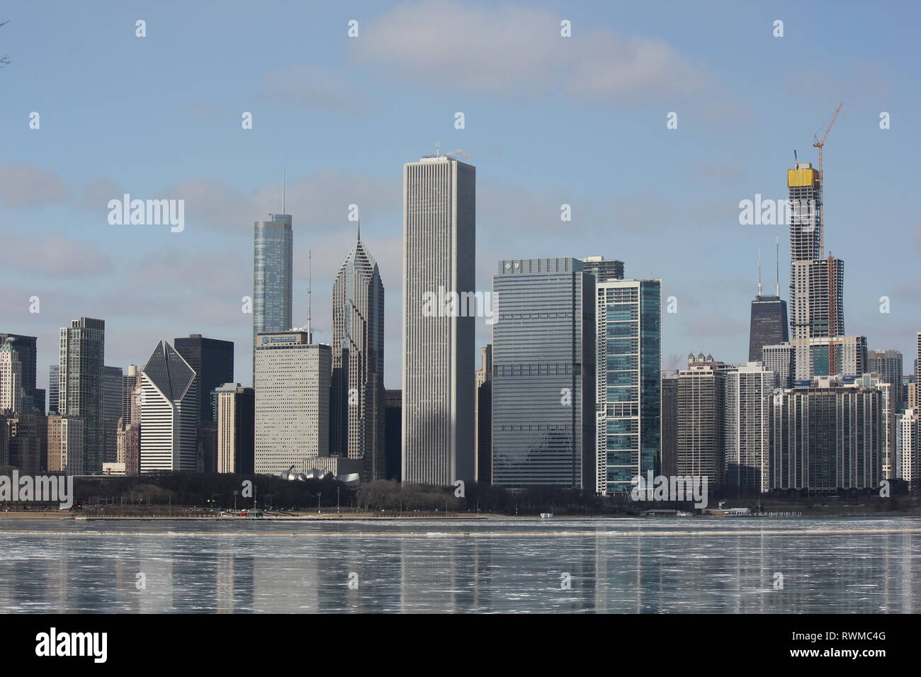 Chicago's famous skyline as seen from 35th street beach in the icu