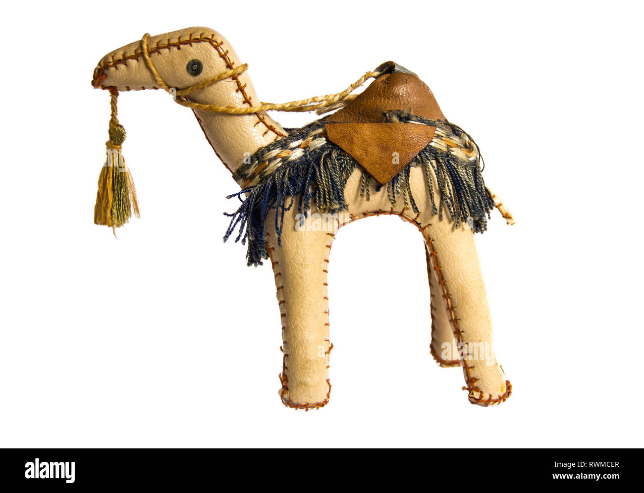 Toy Camel Made of Leather Egypt Souvenir White Background Stock