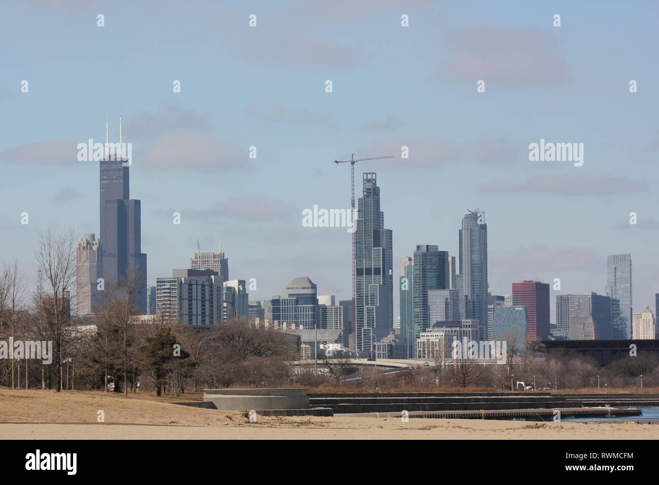 Chicago's famous skyline as seen from 35th street beach in the icu