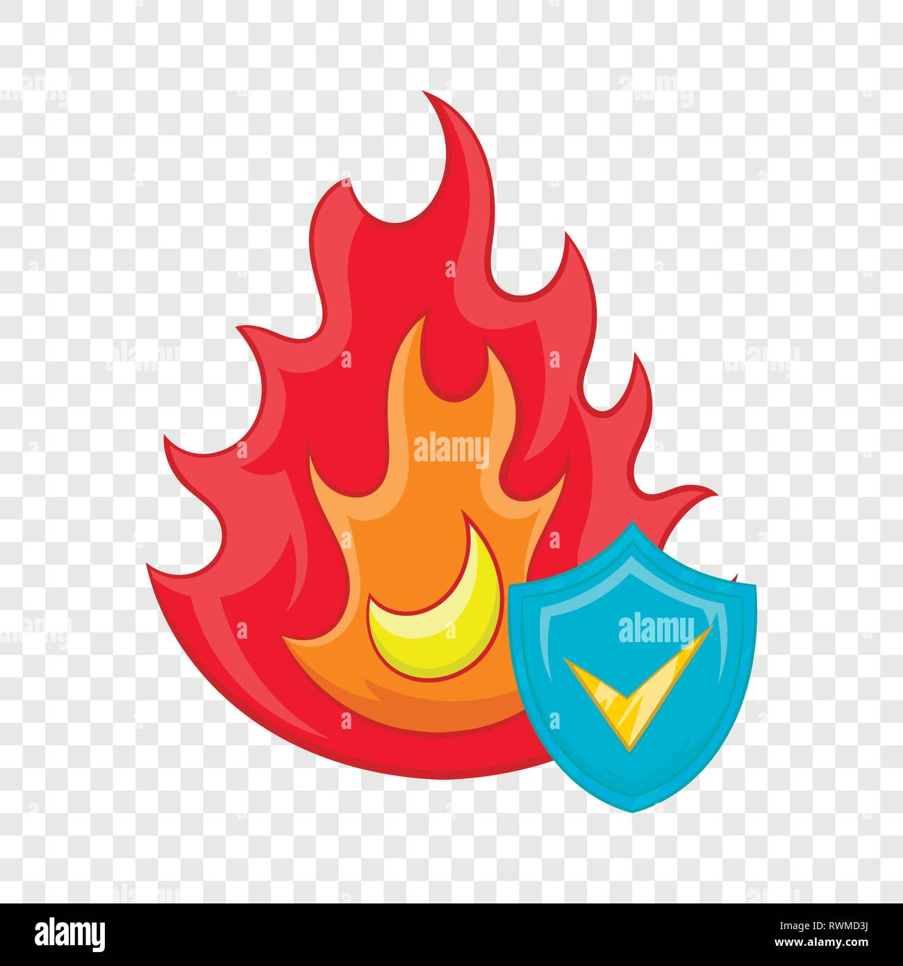 Fire and sky blue shield with tick icon Stock Vector