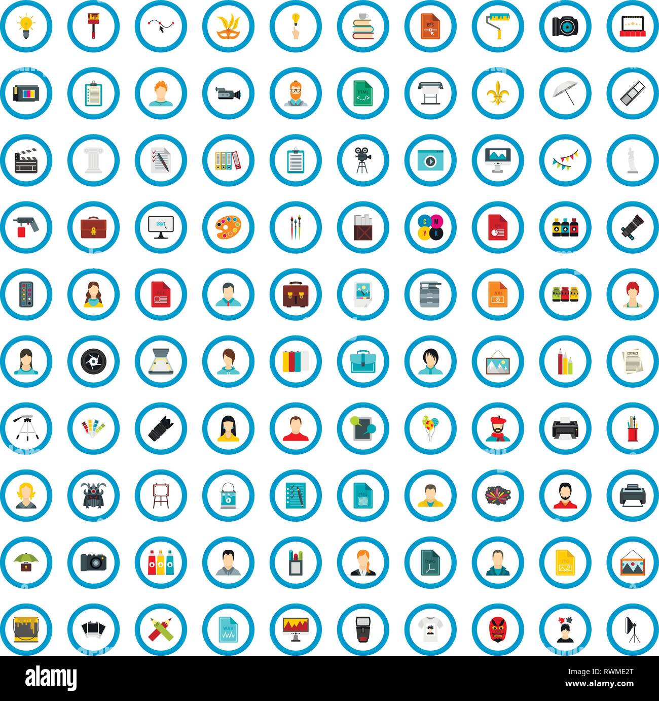 100 designer icons set, flat style Stock Vector Image & Art - Alamy