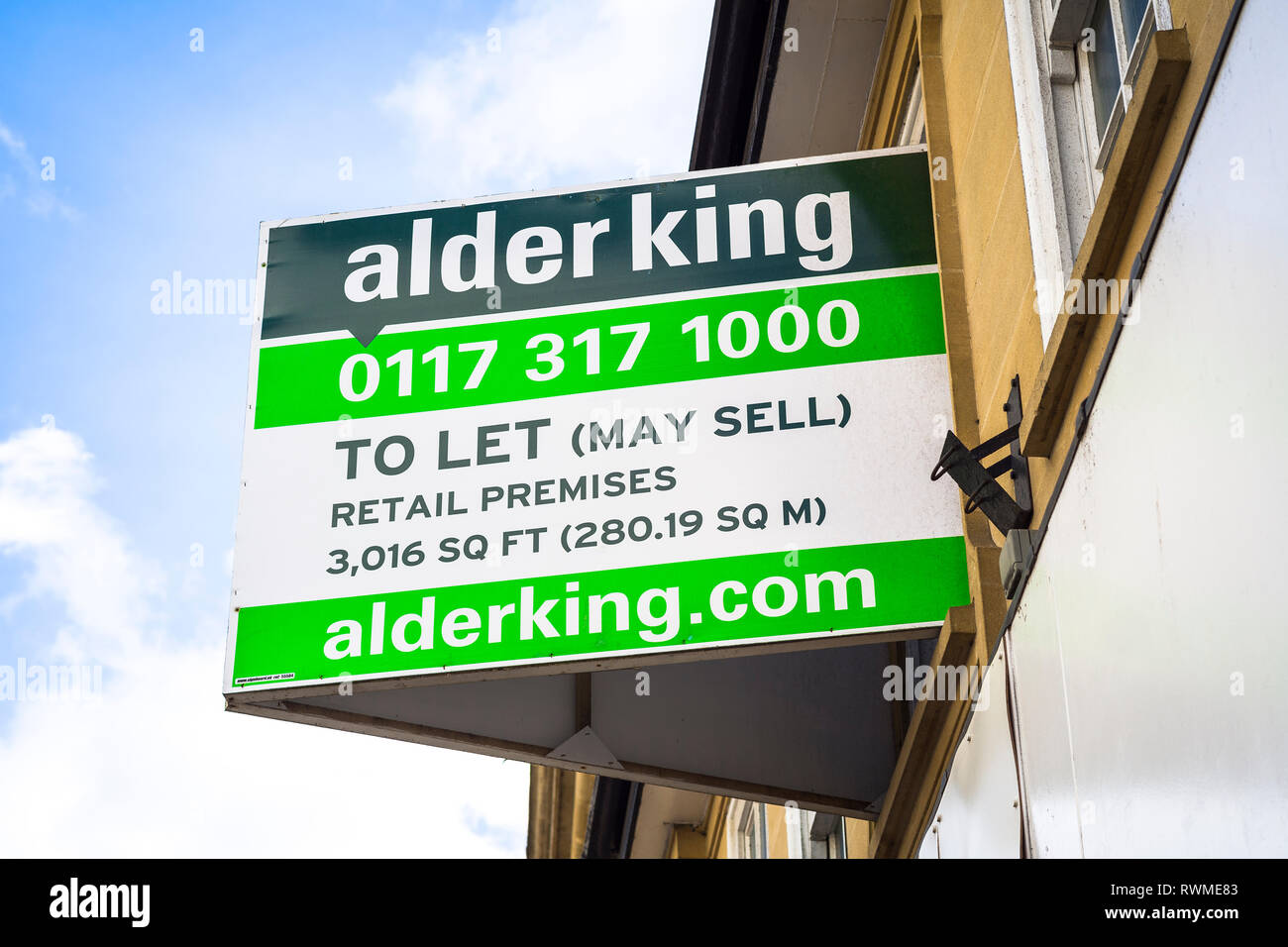 Retail property in Chippenham Wiltshire England UK TO LET sign in a  prominent position in the High Street Stock Photo