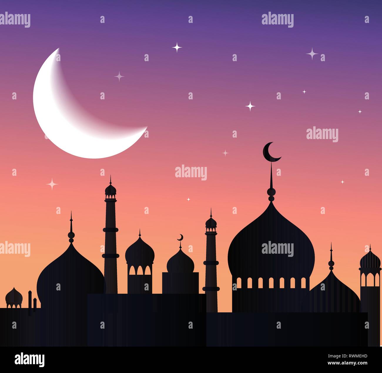 Ramadan Kareem Greeting Card And Banner Islamic Lantern On Moon