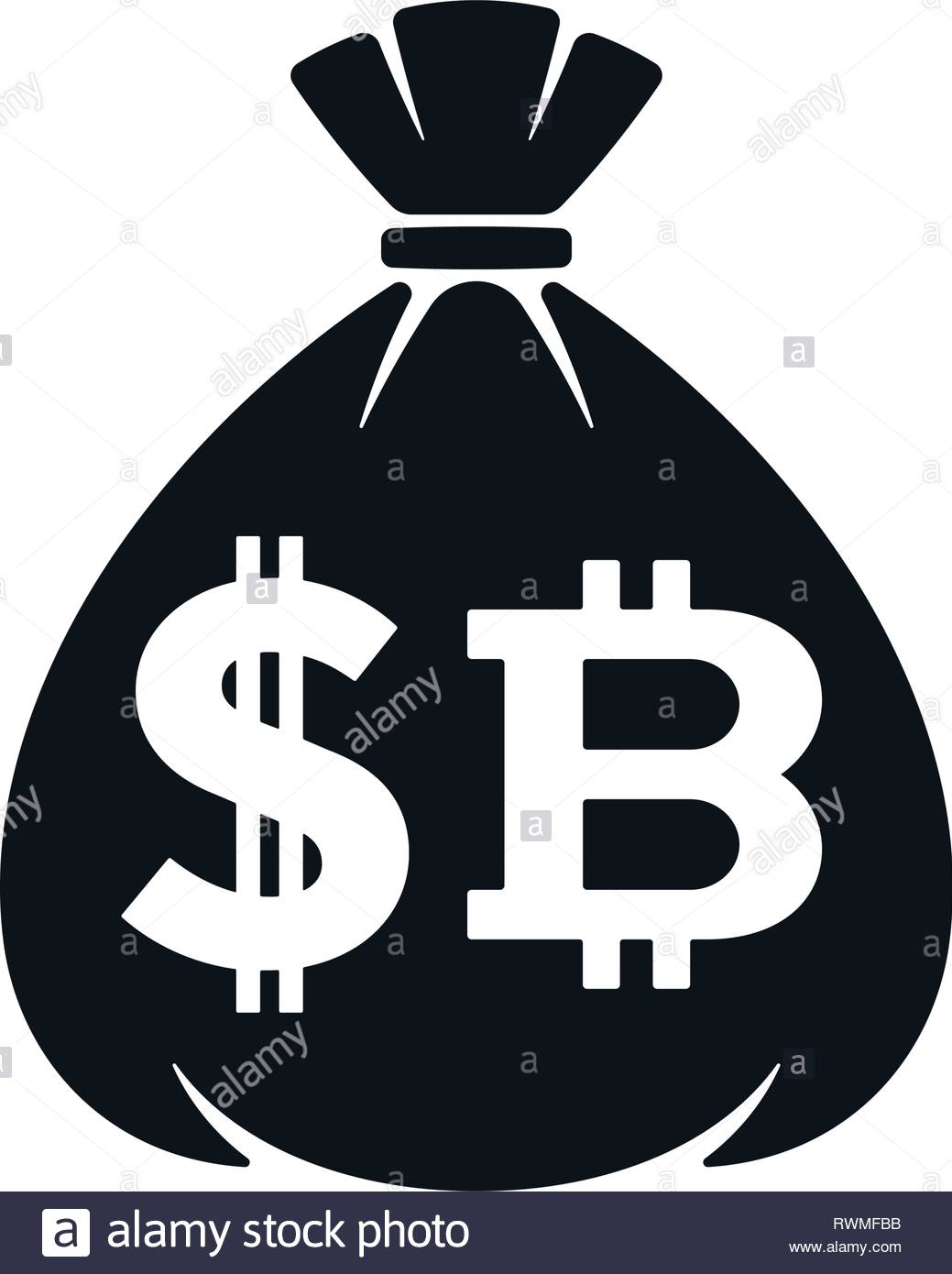 Money Bag Icon With Dollar Sign And Bitcoin On White Background - money bag icon with dollar sign and bitcoin on white background financial icon design