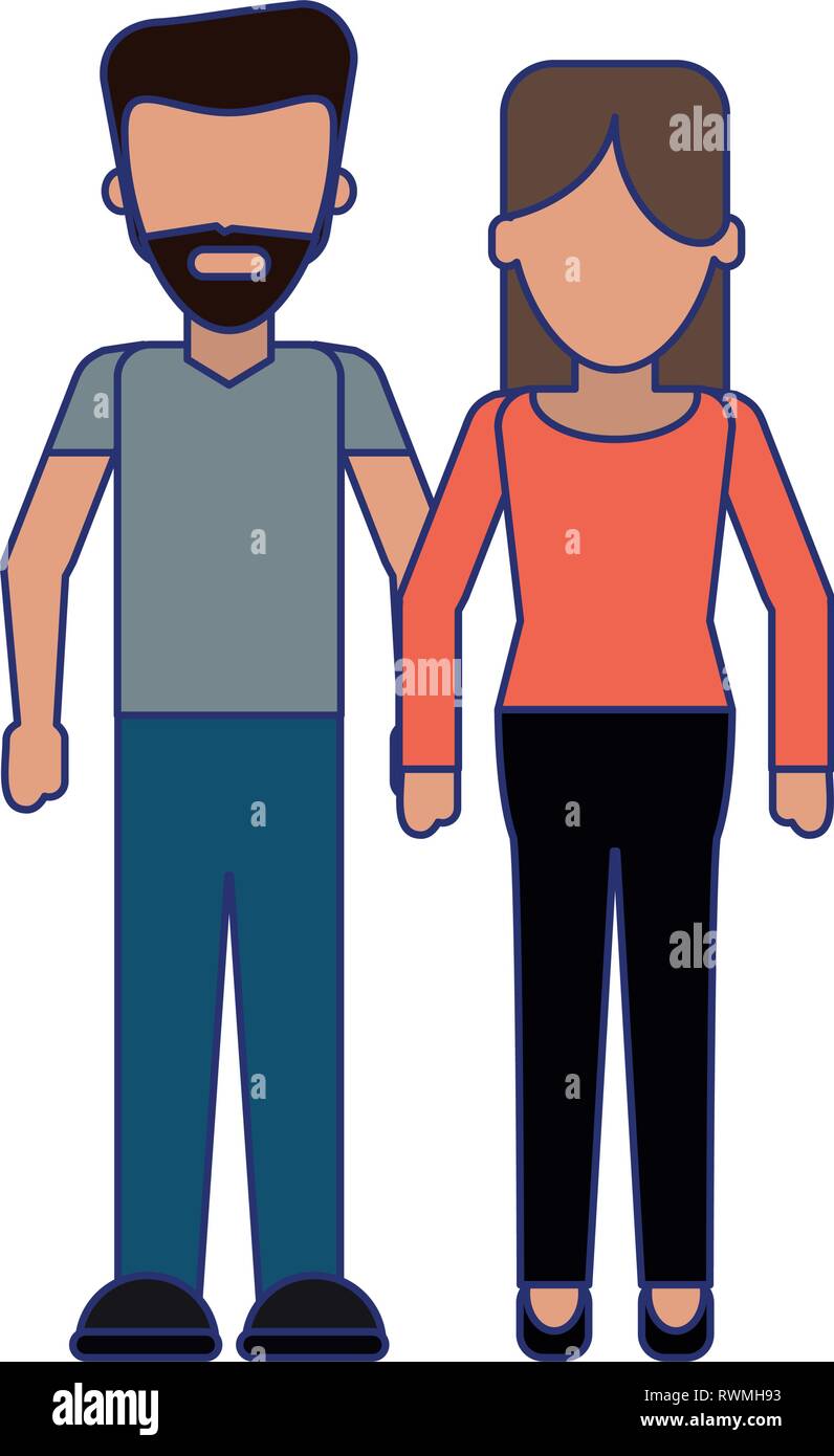 young woman and man couple cartoon vector illustration graphic design ...