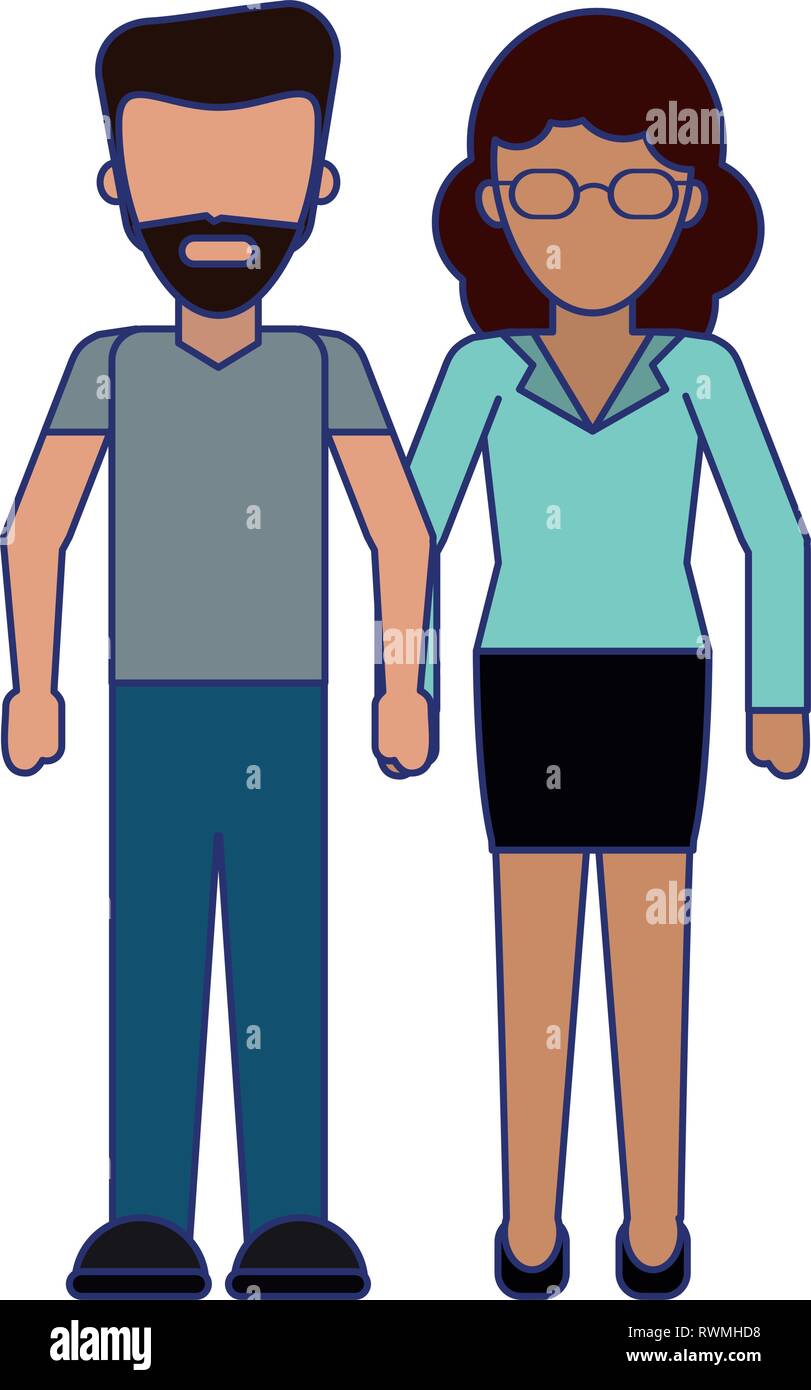 young woman and man couple cartoon vector illustration graphic design ...