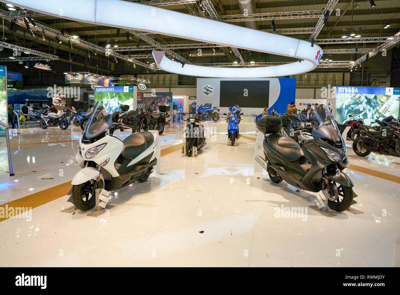 MILAN, ITALY - NOVEMBER 11, 2017: motorcycles on display at EICMA 2017 - 75th International Motorcycle Exhibition Stock Photo