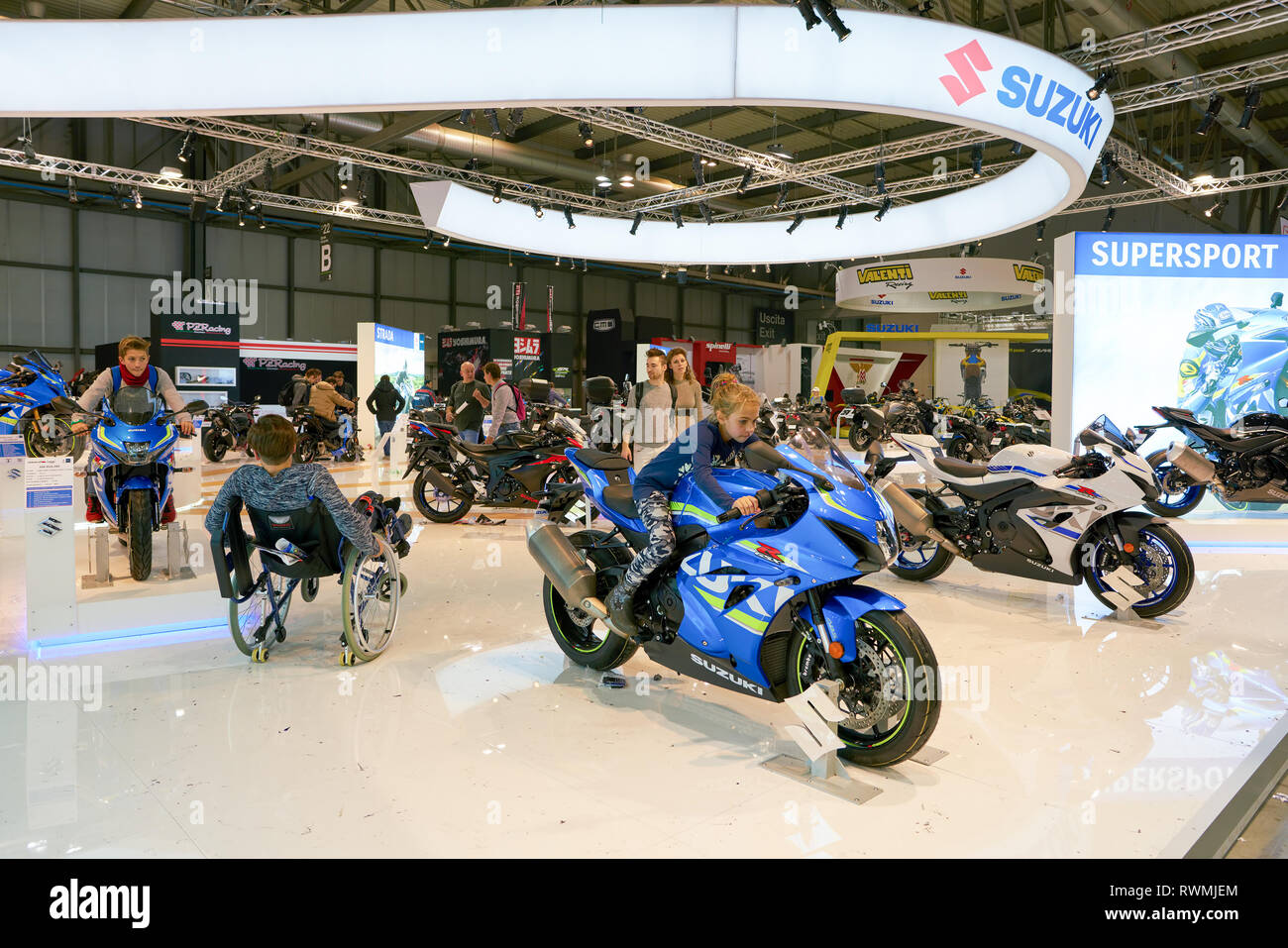 MILAN, ITALY - NOVEMBER 11, 2017: motorcycles on display at EICMA 2017 - 75th International Motorcycle Exhibition Stock Photo