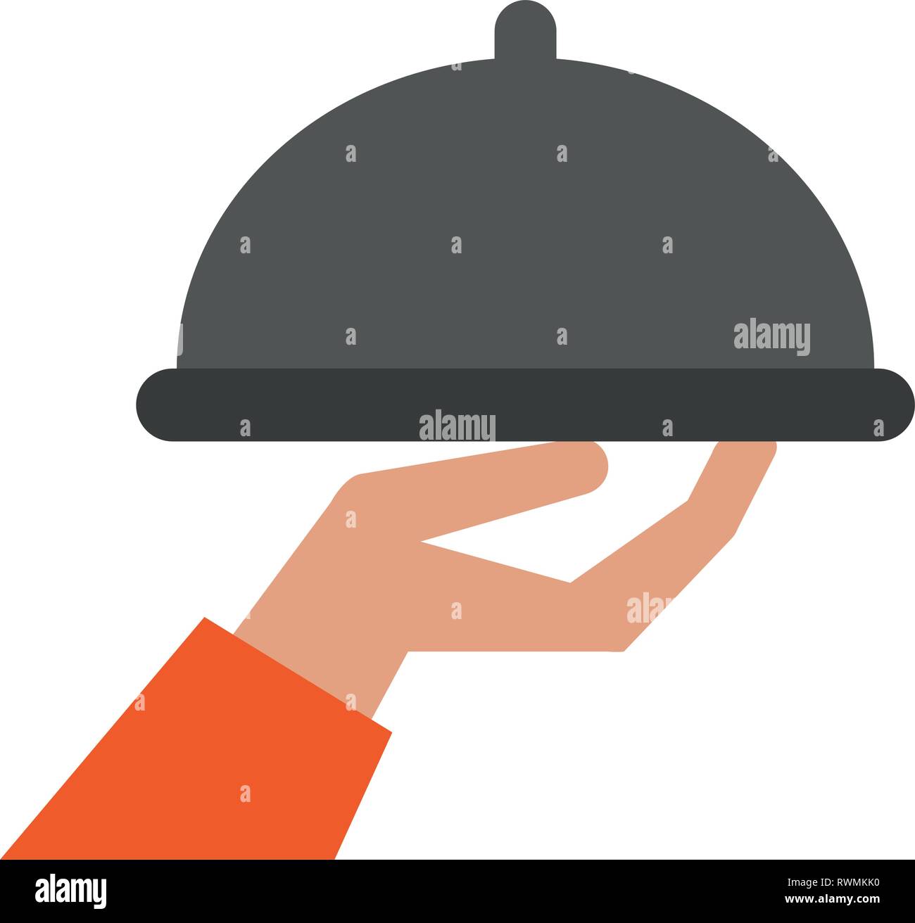 restaurant hand holding dish dome Stock Vector