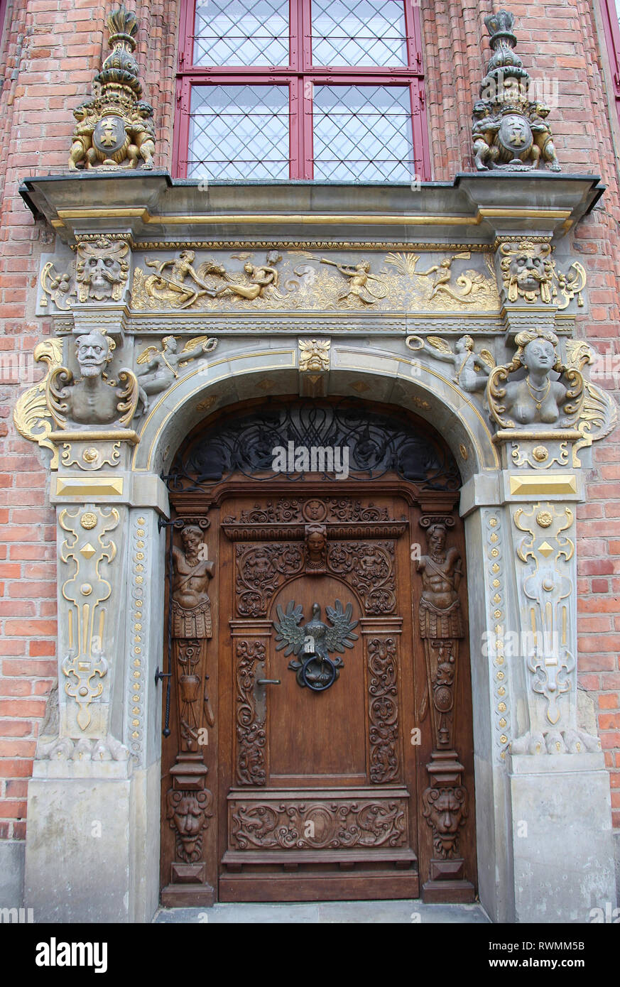 Ornate door in Gdansk Stock Photo