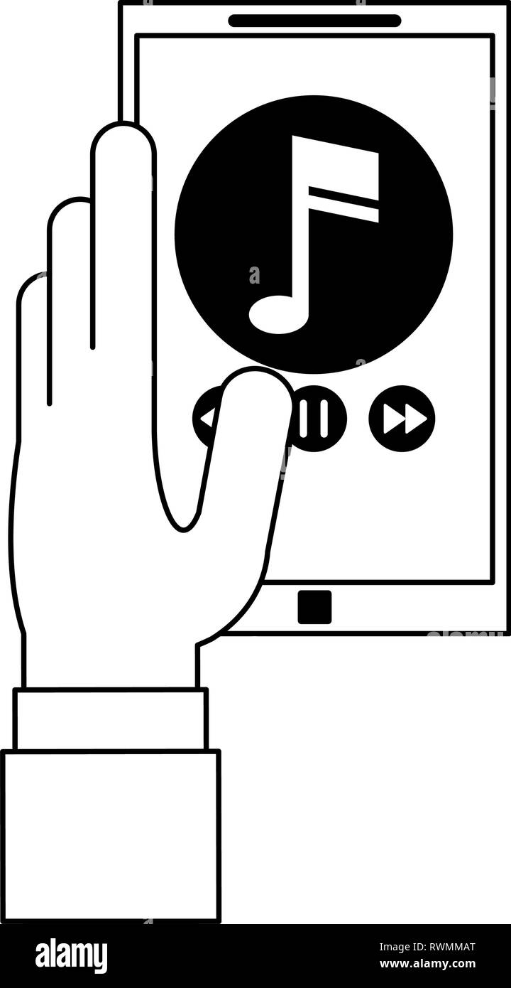 Listening music using smartphone Black and White Stock Photos & Images ...
