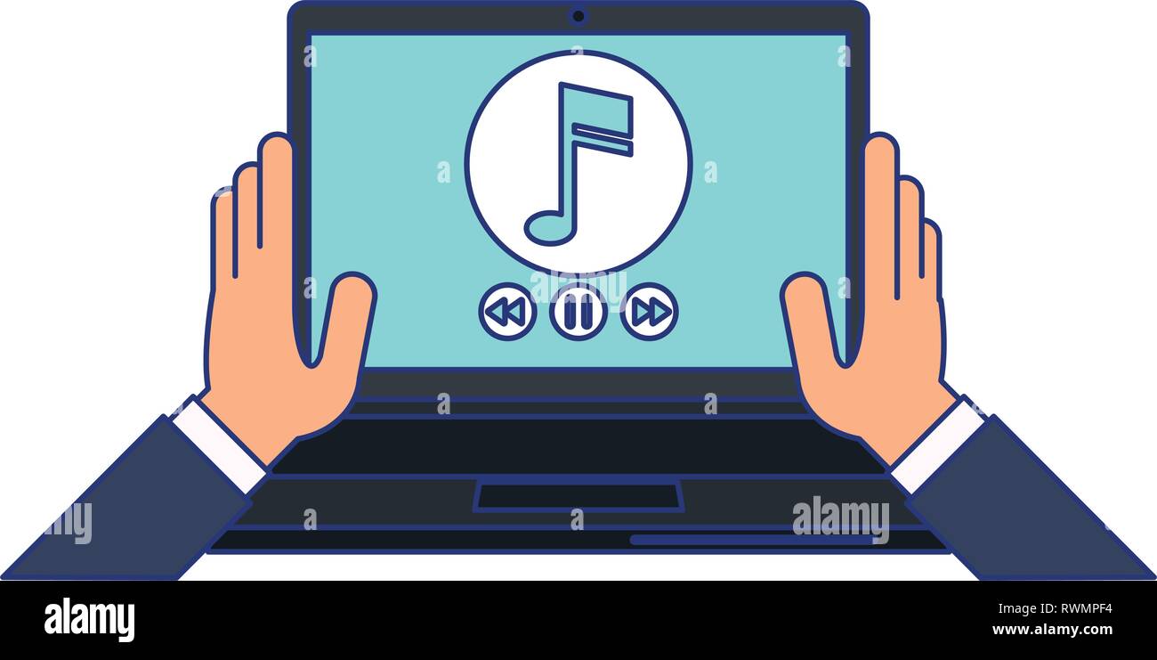 Laptop with music player blue lines Stock Vector Image & Art - Alamy