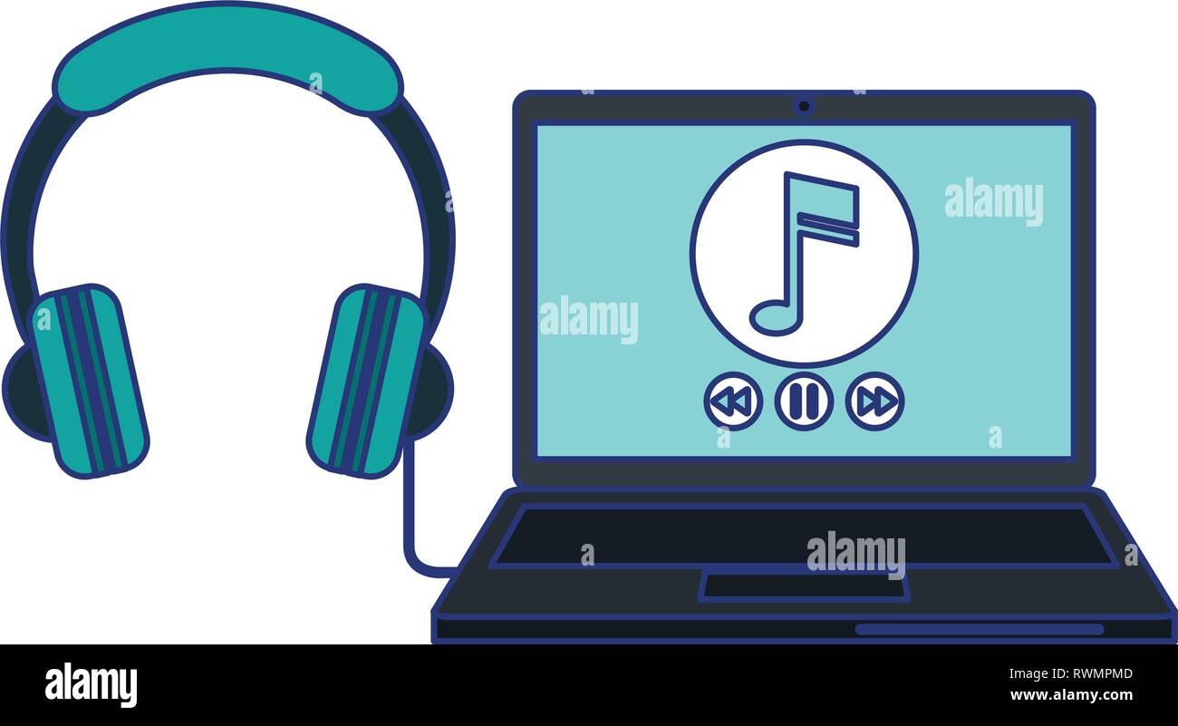 Blue mp3 player headphones Stock Vector Images - Alamy