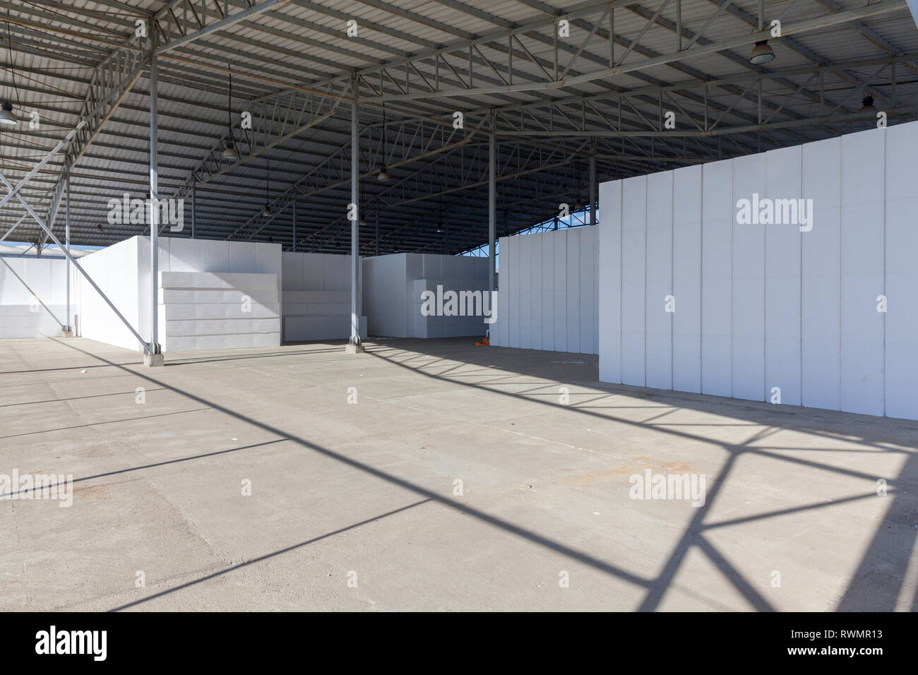 large blocks of Styrofoam in a warehouse, abstarct background scene ...