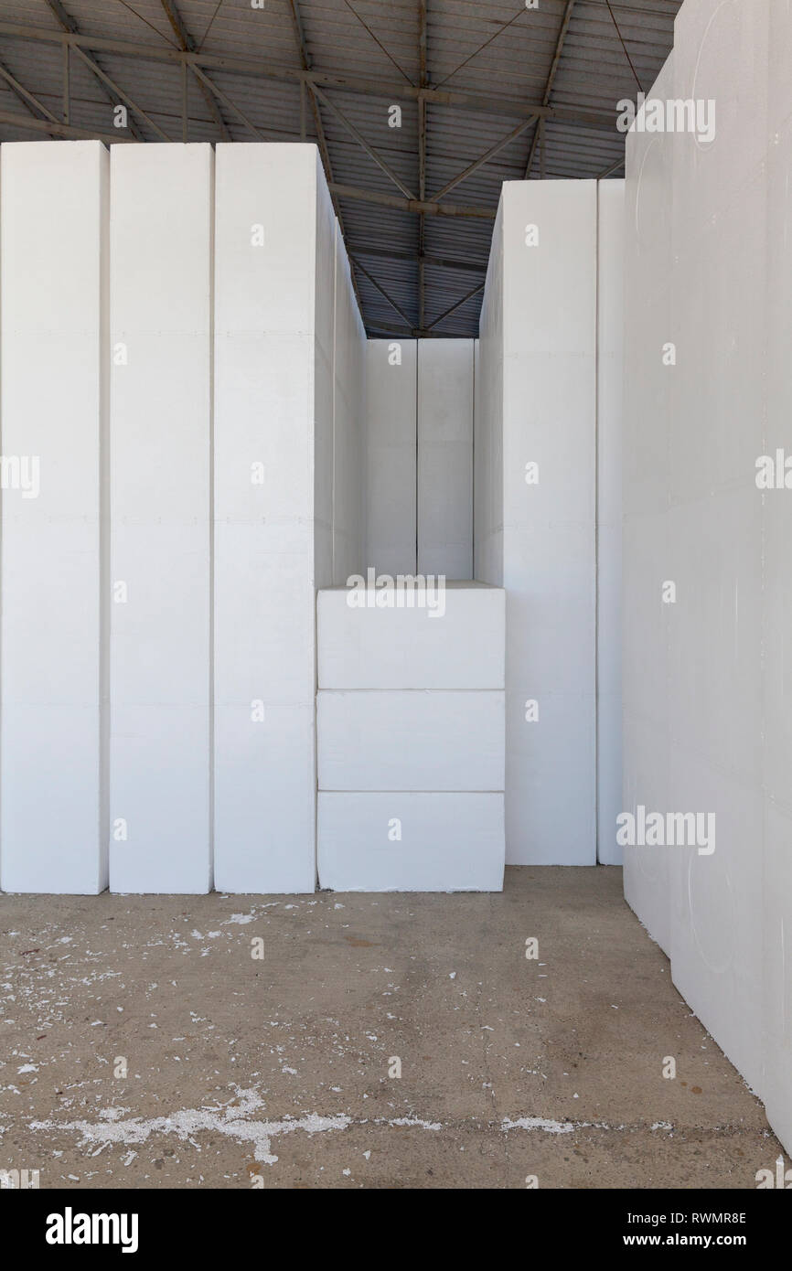 large blocks of Styrofoam in a warehouse, abstarct background scene