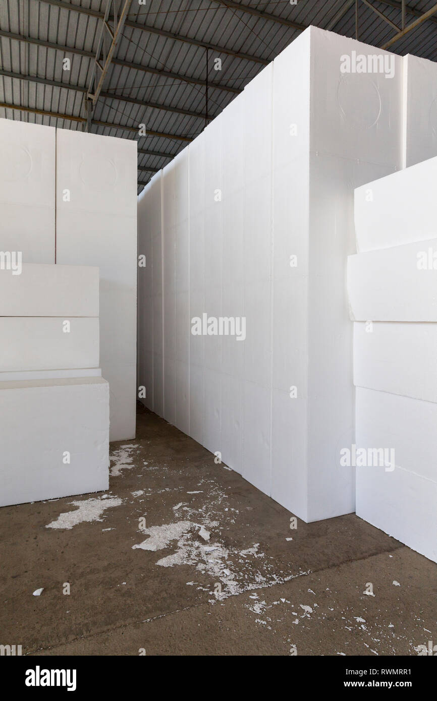 large blocks of Styrofoam in a warehouse, abstarct background scene ...