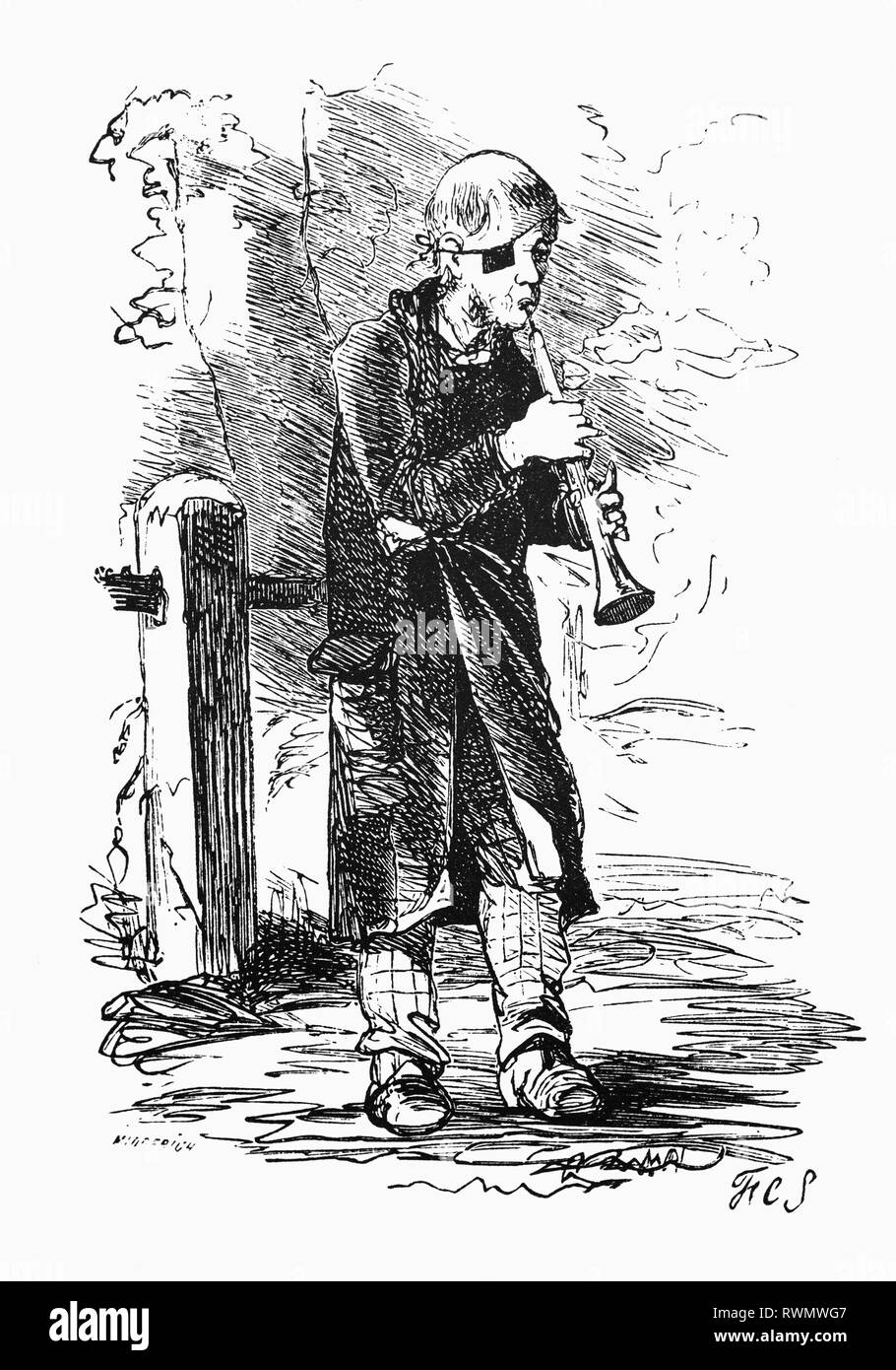 A down-at-heel 19th Century clarinetist who has fallen on hard times playing in Haarlem, The Netherlands. From the Camera Obscura, a collection of Dutch humorous-realistic essays, stories and sketches in which Hildebrand, the author, takes an ironic look at the behavior of the 'well-to-do', finding  them bourgeois and without a good word for them. Stock Photo