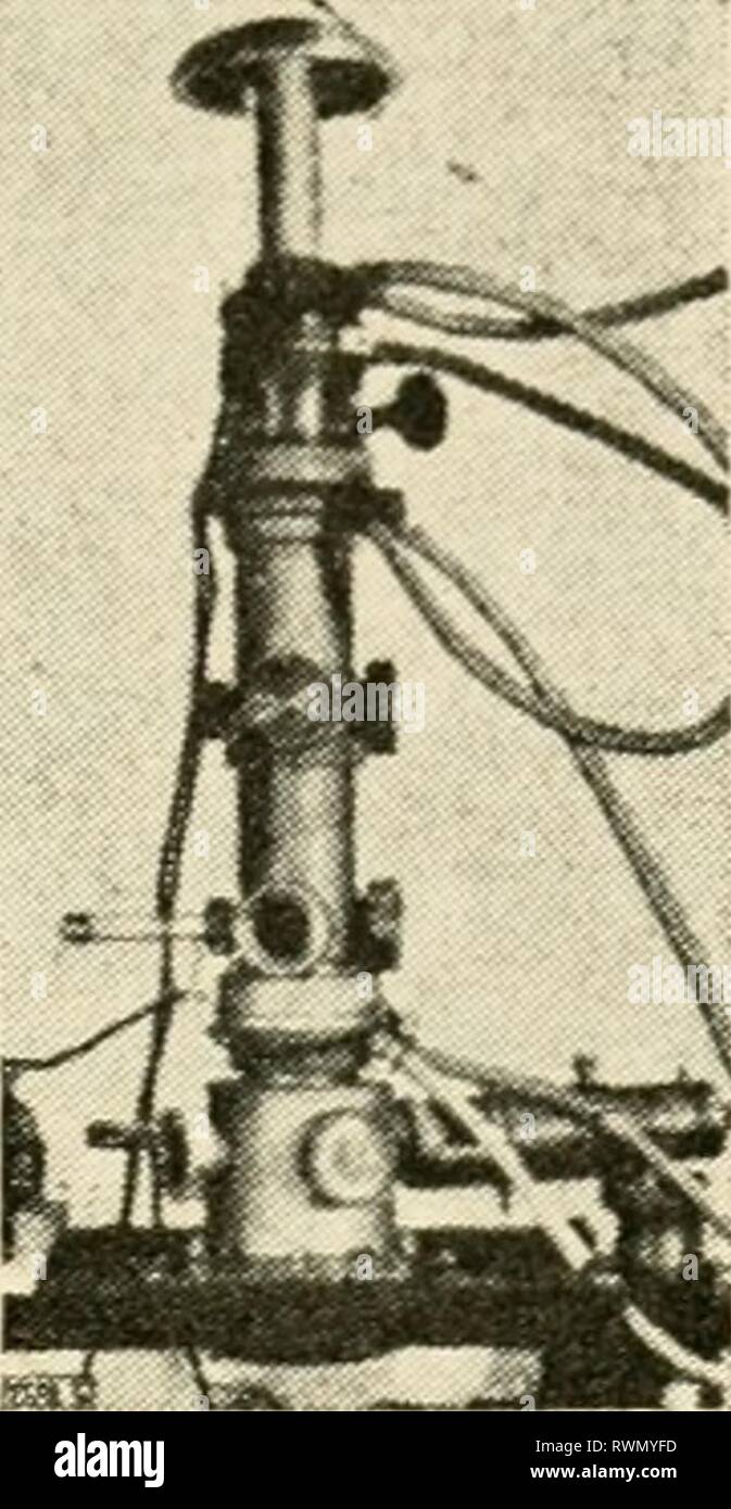 The electron microscope, its development, The electron microscope, its development, present performance and future possibilities electronmicrosco00gabo Year: 1948  Supcniiicroscopes 33 of 1934. The whole coil is enclosed in the vacuum envelope. As outgasing of the insulation and of the long and narrow interstices    Fig. 11. E. Ruska's magnetic electron microscope of 1934 between the windings would be a very slow process, the whole coil is encased in metal. The gap in the iron casing is covered with non-magnetic material, such as brass. The pole pieces are interchangeable. In addition to these Stock Photo