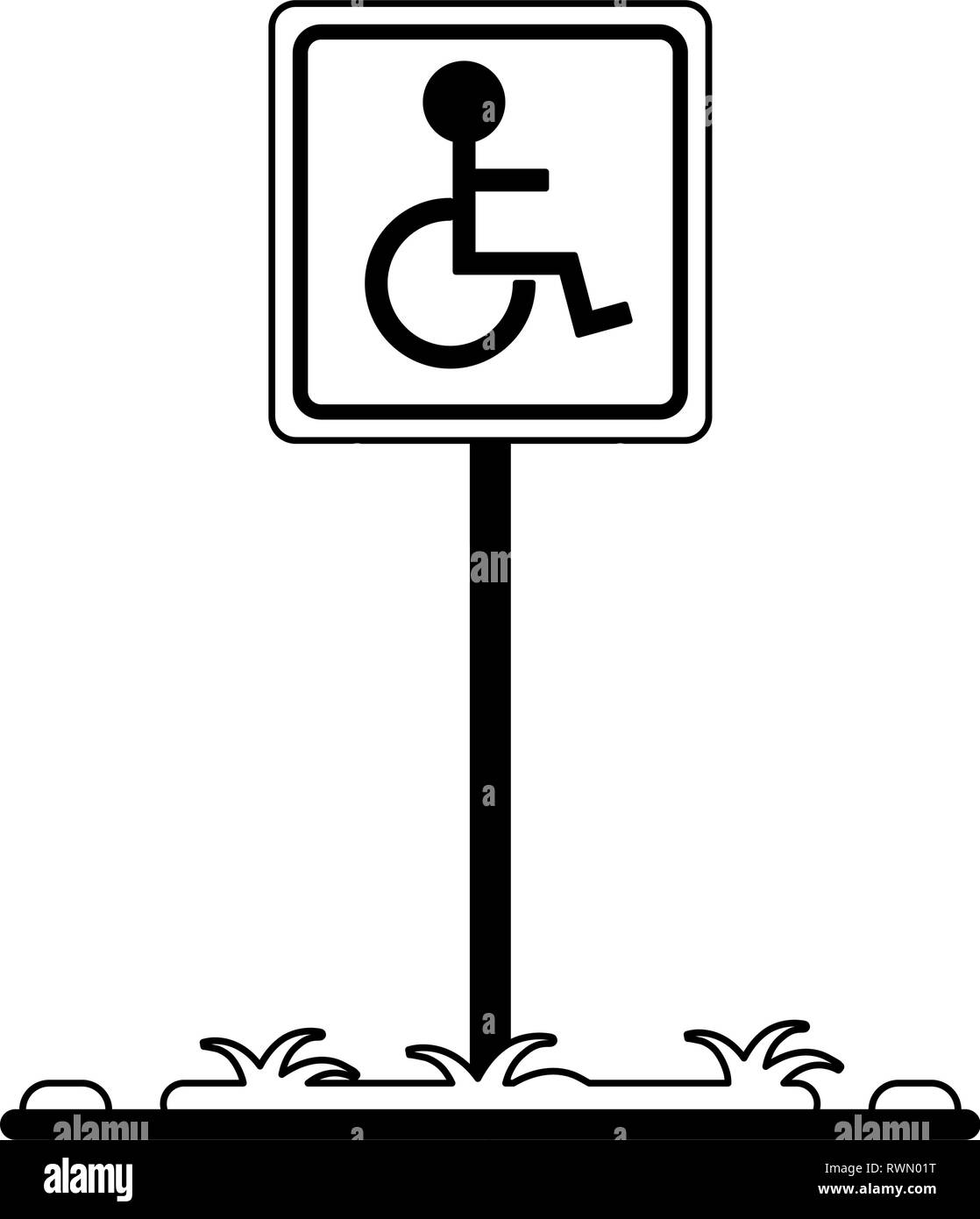 Handicap parking zone road sign black and white Stock Vector Image