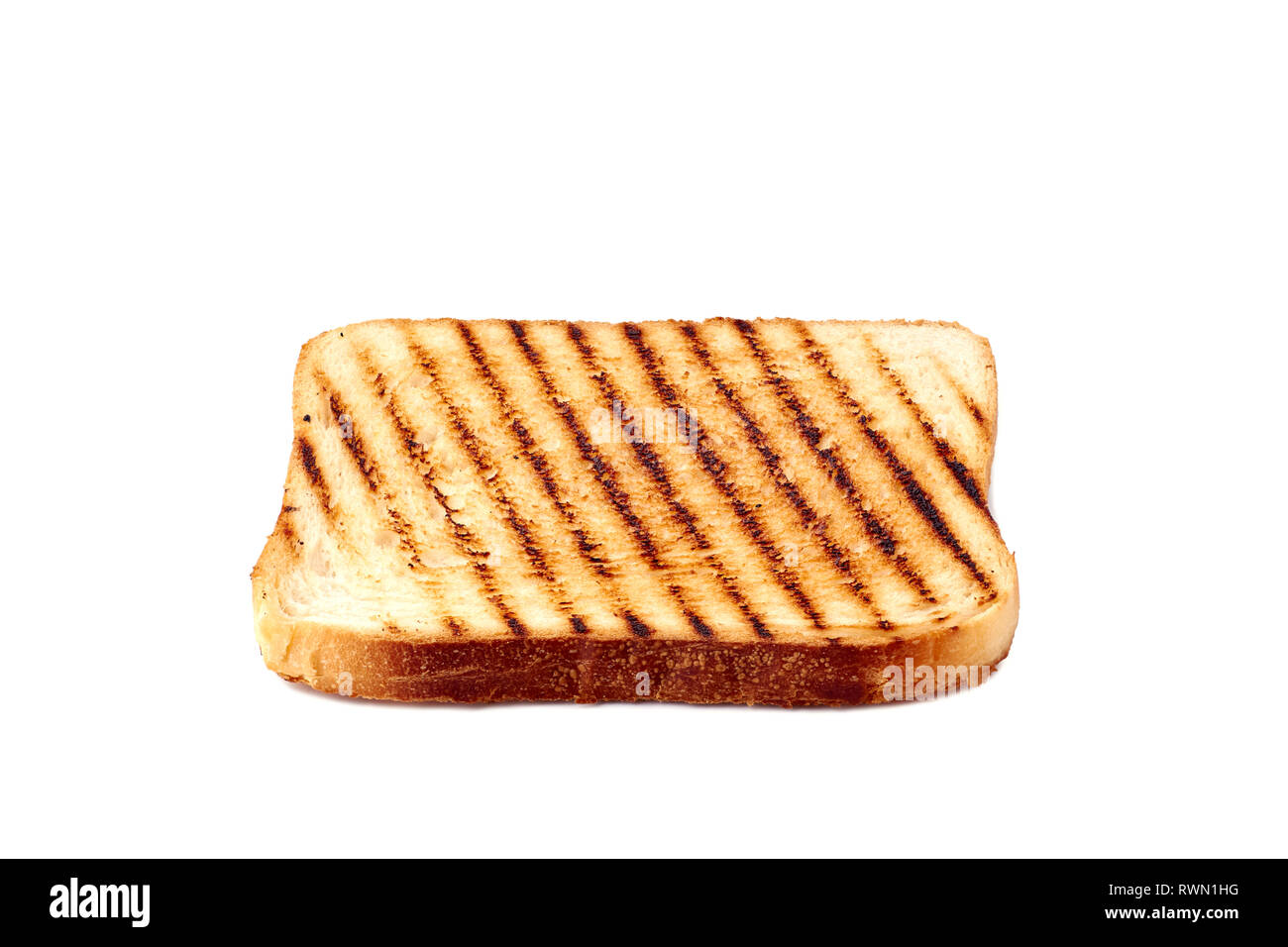 Roasted crispy bread slice on white background Stock Photo Alamy