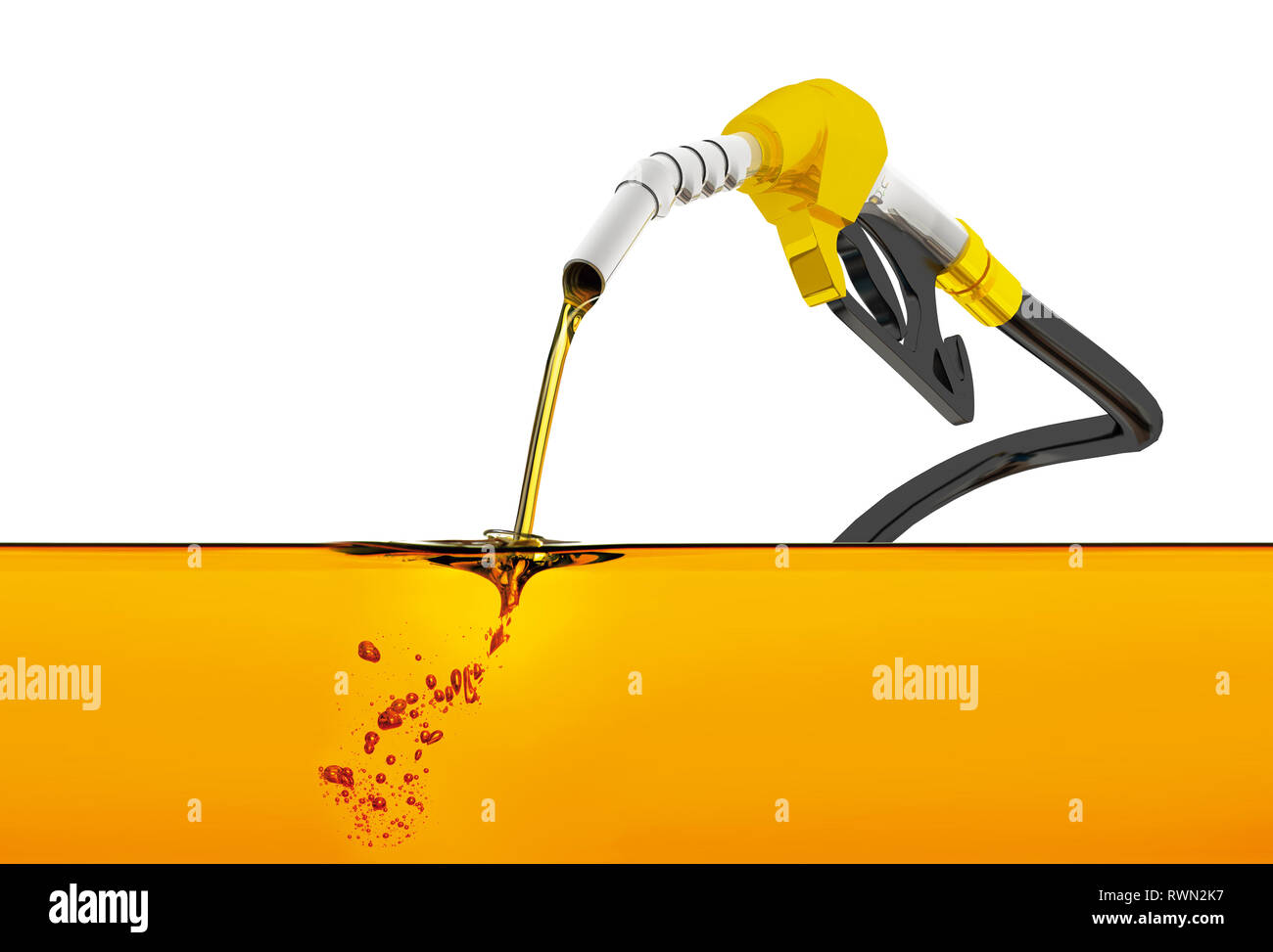 nozzle pumping gasoline in a tank, of fuel nozzle pouring gasoline over