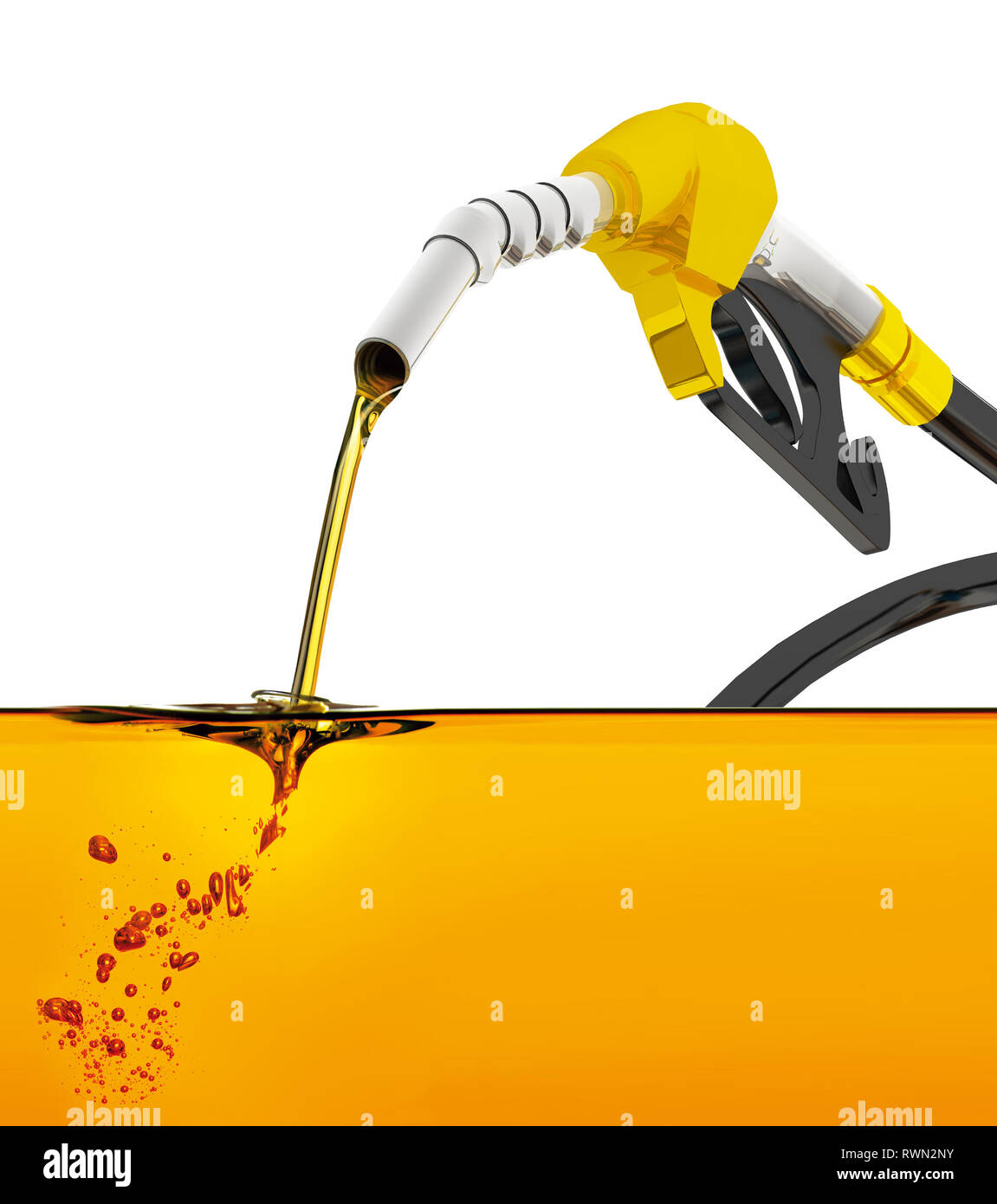 nozzle pumping gasoline in a tank, of fuel nozzle pouring gasoline over  white background, nozzle pumping a gasoline fuel liquid in a tank of oil  indus Stock Photo - Alamy