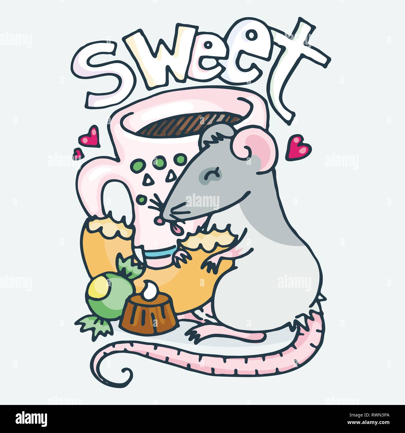 Sweet. Cute little animal with lettering. Cartoon hand drawn vector