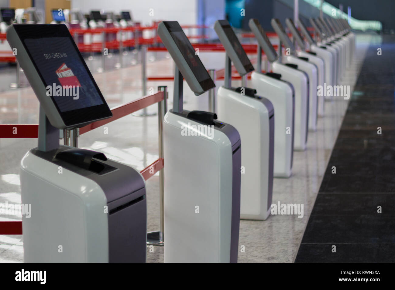 Airport self check-in kiosk ticket machine Stock Photo