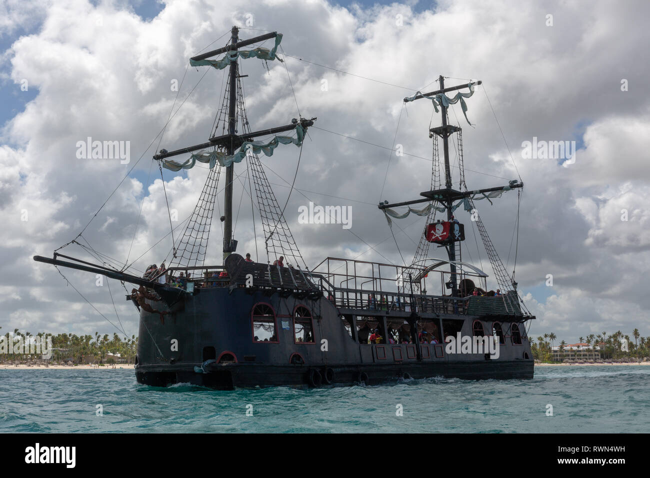 Pirate Party ship at Bavaro Beach, Punta Cana, Dominican Republic Stock Photo