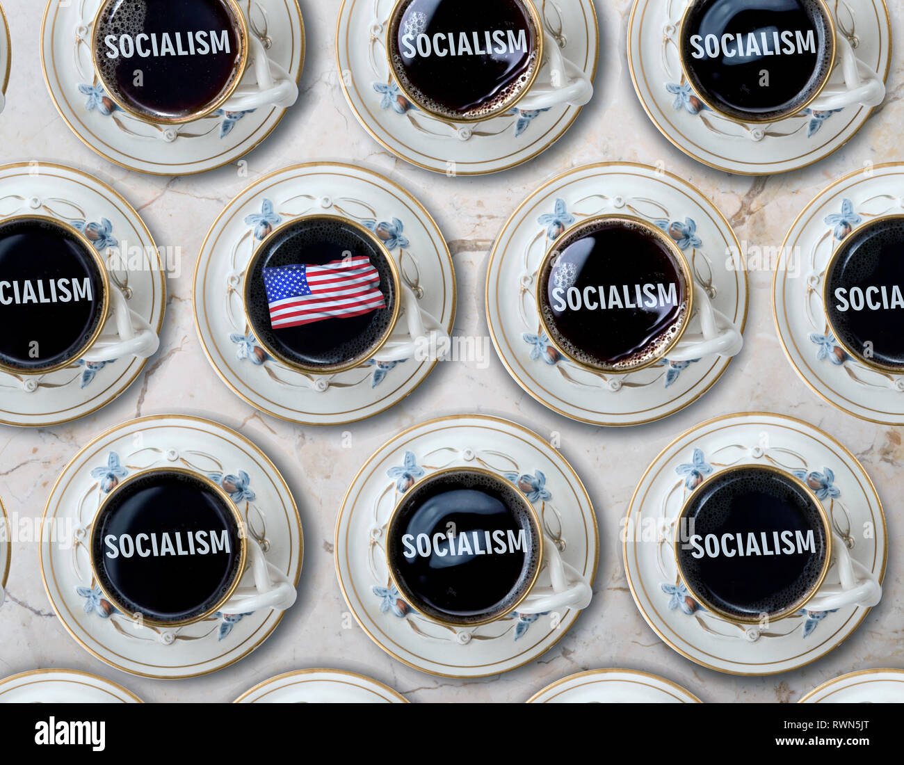 Coffee time for Americans surrounded by Socialist. Stock Photo