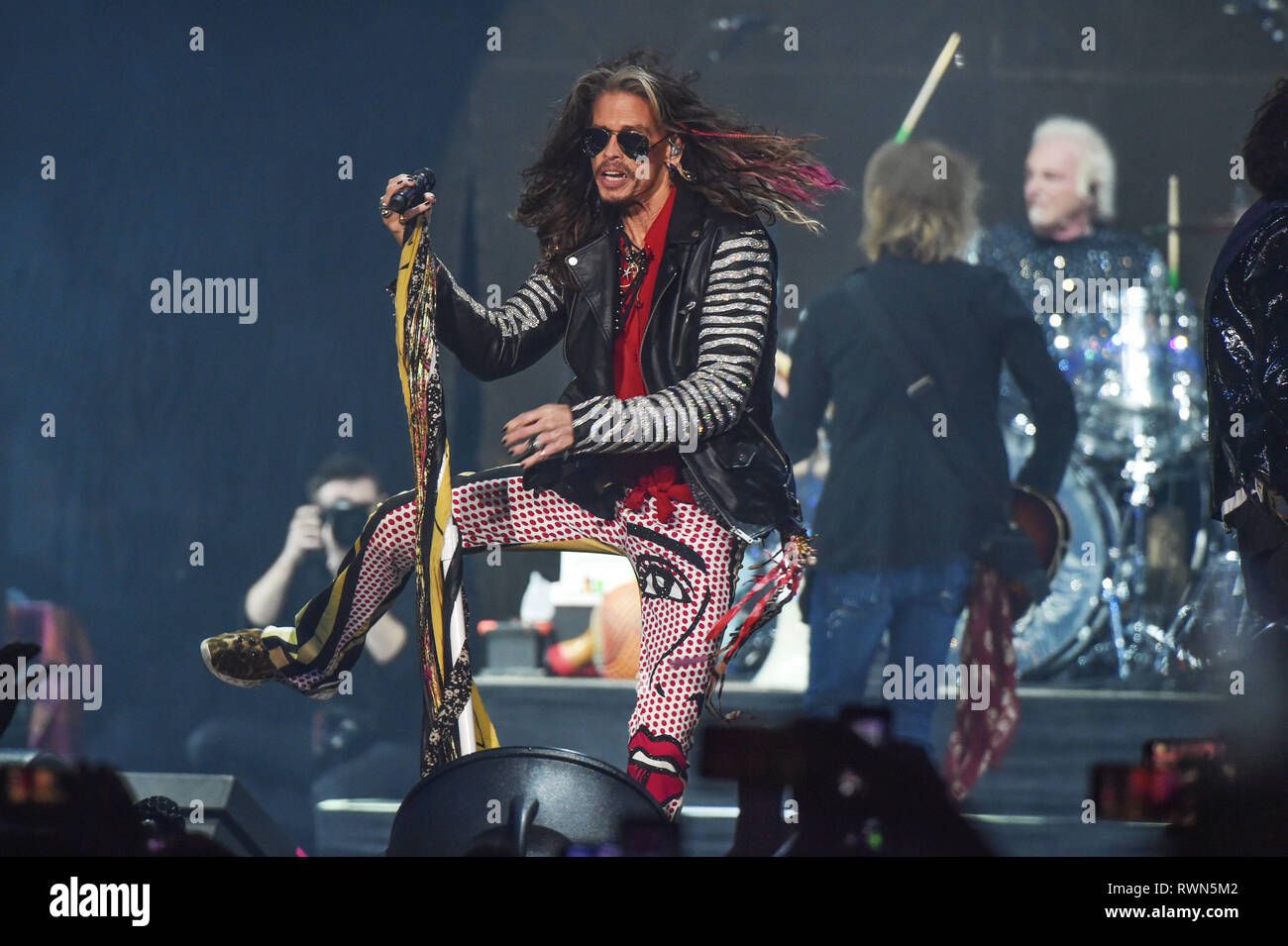 Aerosmith perform during the Bud Light Super Bowl LIII Music Fest at State  Farm Arena in