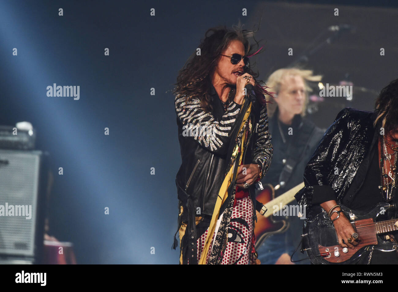 Aerosmith perform during the Bud Light Super Bowl LIII Music Fest at State  Farm Arena in
