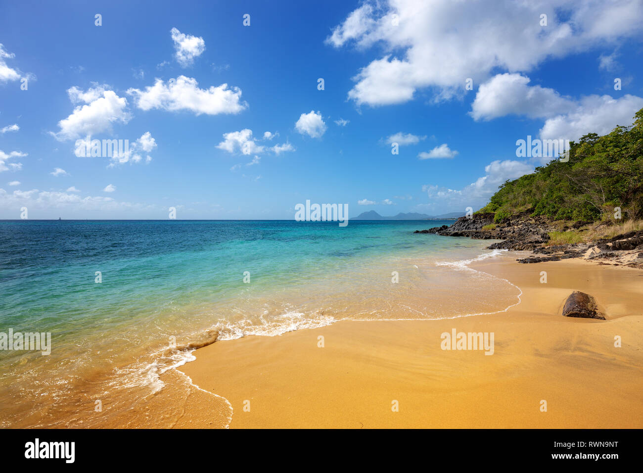 Exotic Beach in Martinique, Caribbean. Pointe Borgnese Natural Site Stock Photo