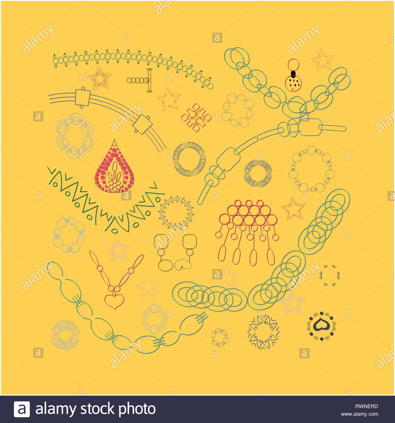 Colourful Chains On Bright Mustard Yellow Background Vector