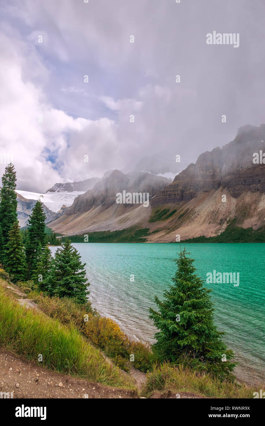 Bow lake in Banff National Park just before the rain. Alberta. Canada ...