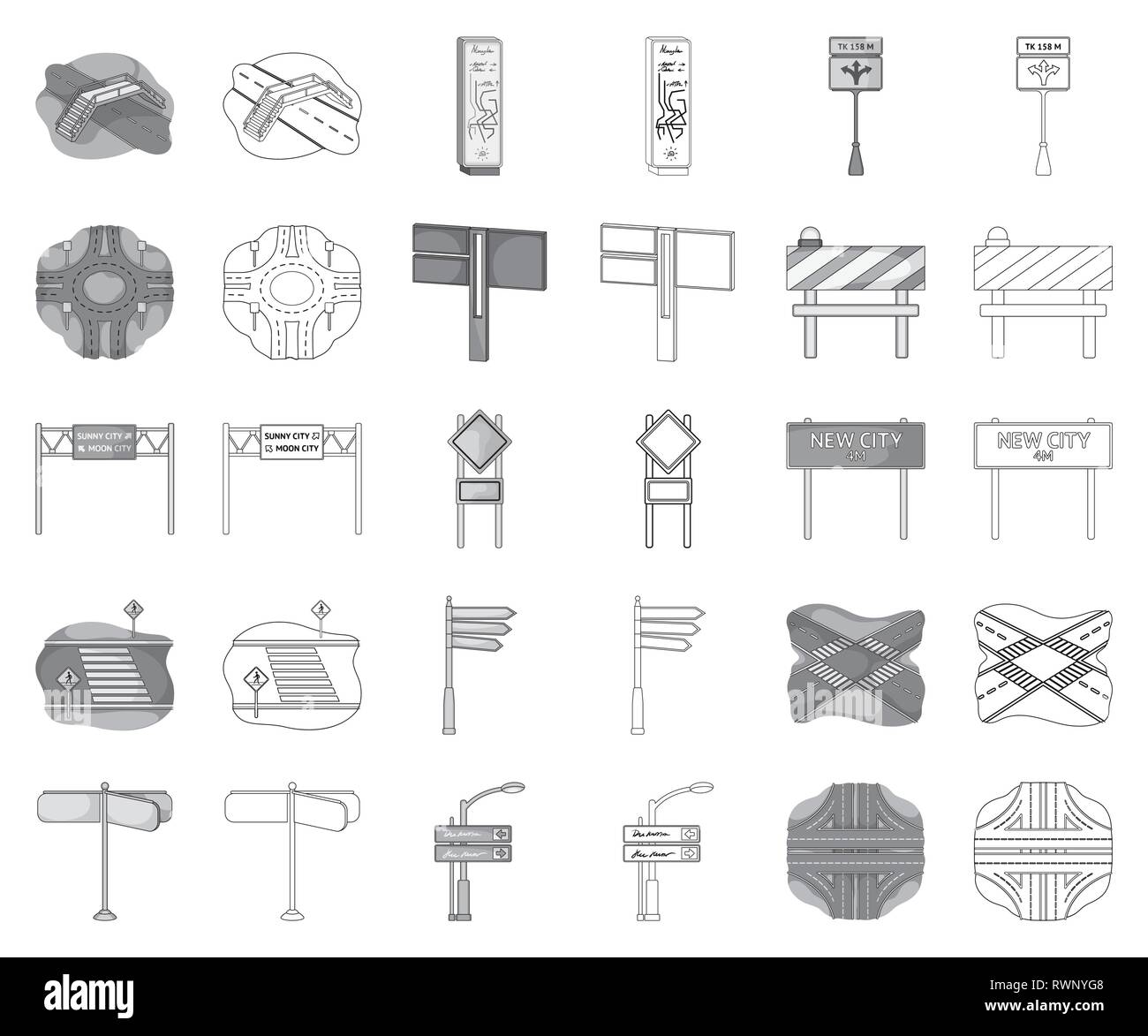 asphalt,barrier,circular,collection,concrete,crossing,direction,driving ...