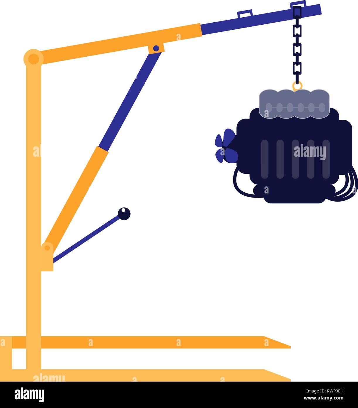 car engine in crane mechanic vector illustration design Stock