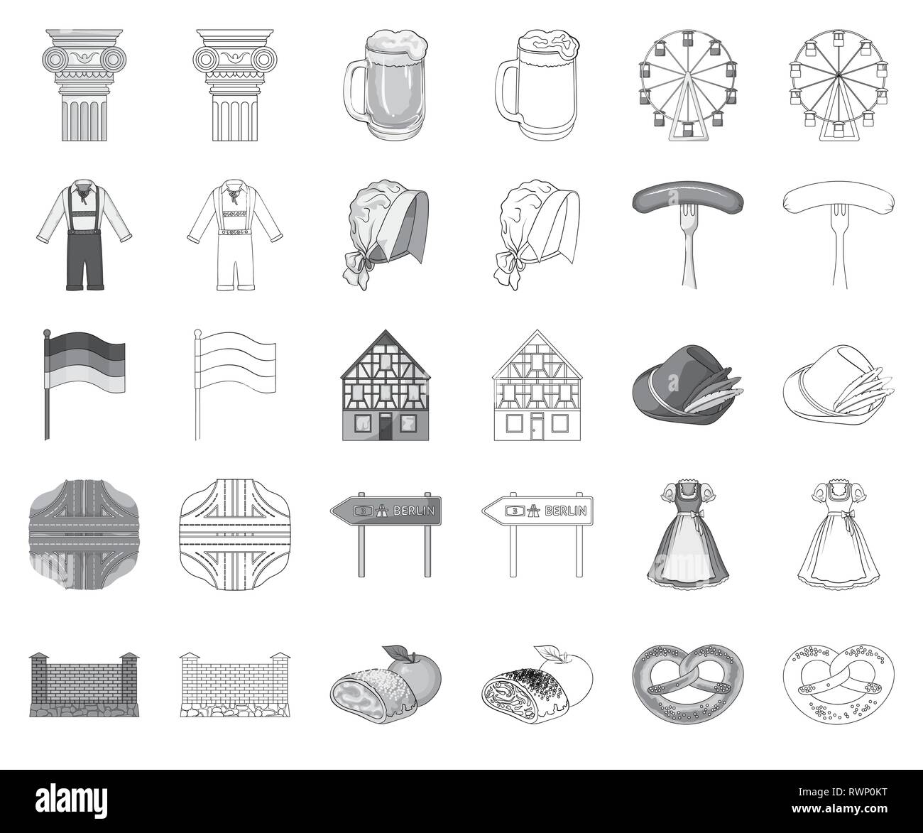 Apple Apron Architecture Arms Attributes Bagel Beer Building Cap Cathedral Coat Collection Costume Country Custom Design Feather Features Female Flag Fork Germany Hat History Icon Illustration Landmark Male Monochrome Outline Mug Museum Name National