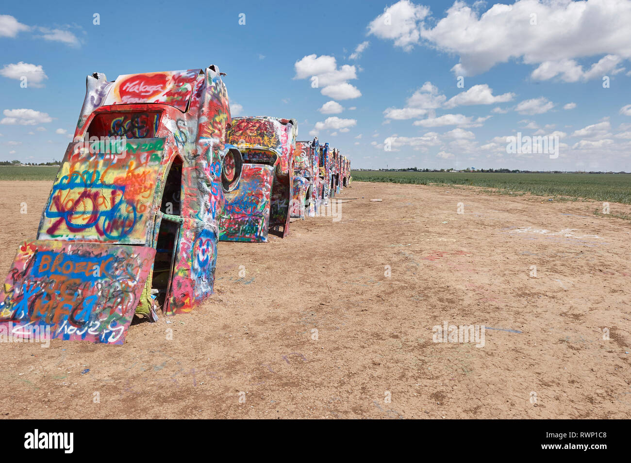 Cadillac ranch buried cars in ground in amarillo hires stock