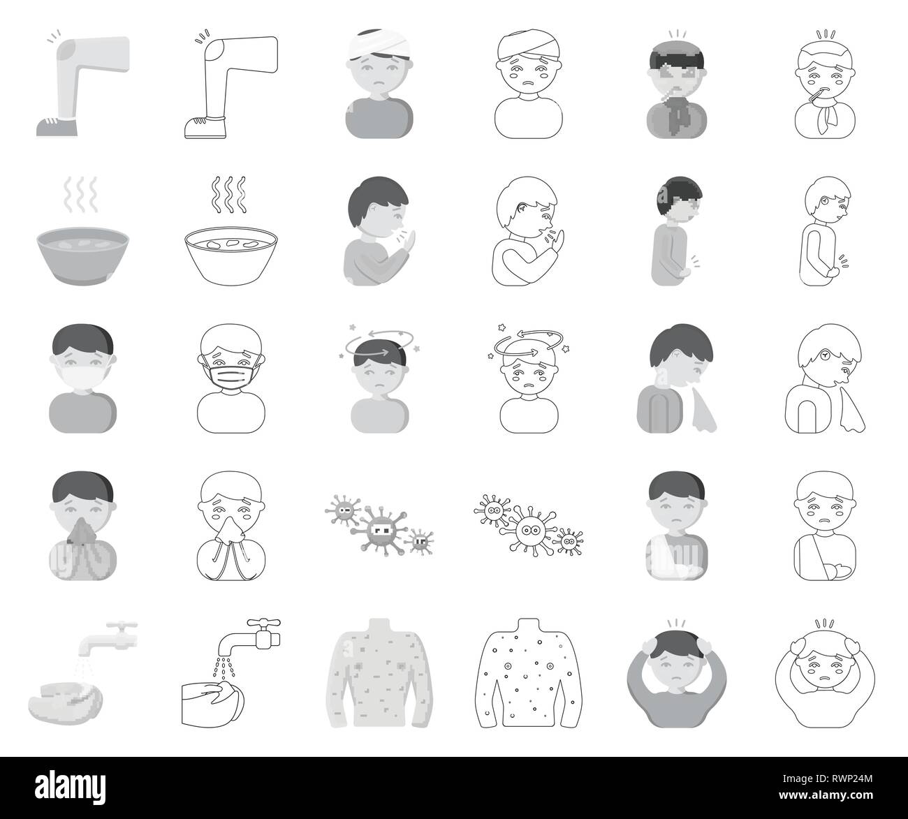 abdominal,art,collection,cough,design,diarrhea,disease,diseased,dizzziness,fever,fracture,hands