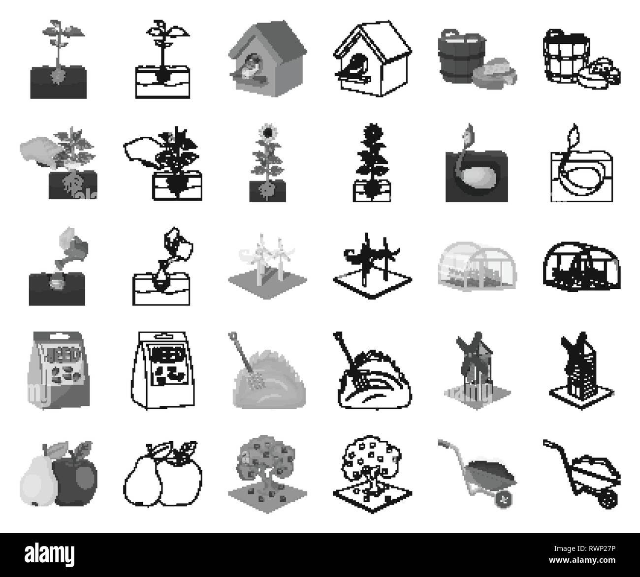 Farm and agriculture monochrome,outline icons in set collection for design. Garden and plants isometric vector symbol stock illustration. Stock Vector