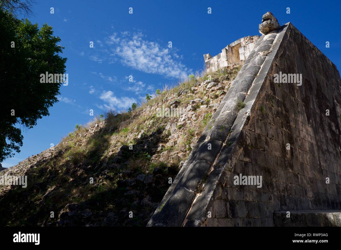 Pyramid of the Sorcerer in Uxmal ruins of ancient Mayan town, Yucatan Mexico Stock Photo