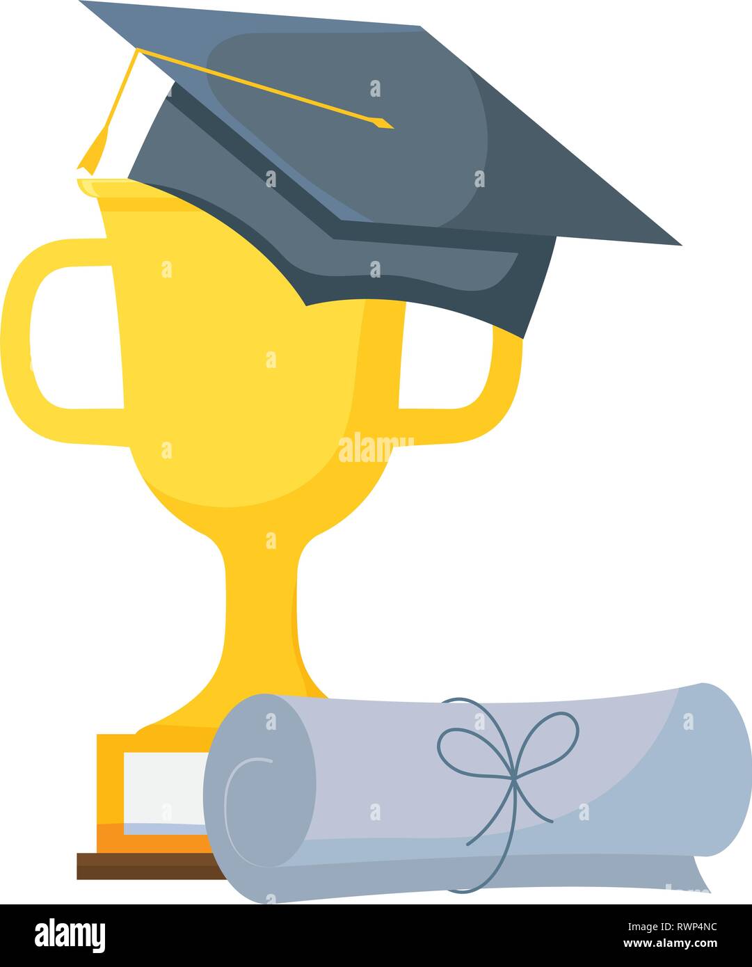 graduation certificate and hat with trophy cup vector illustration ...