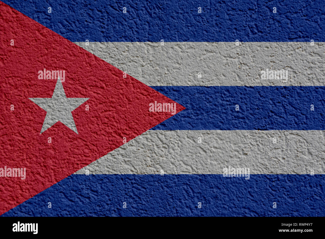 Cuba Politics Or Business Concept Cuban Flag Wall With Plaster