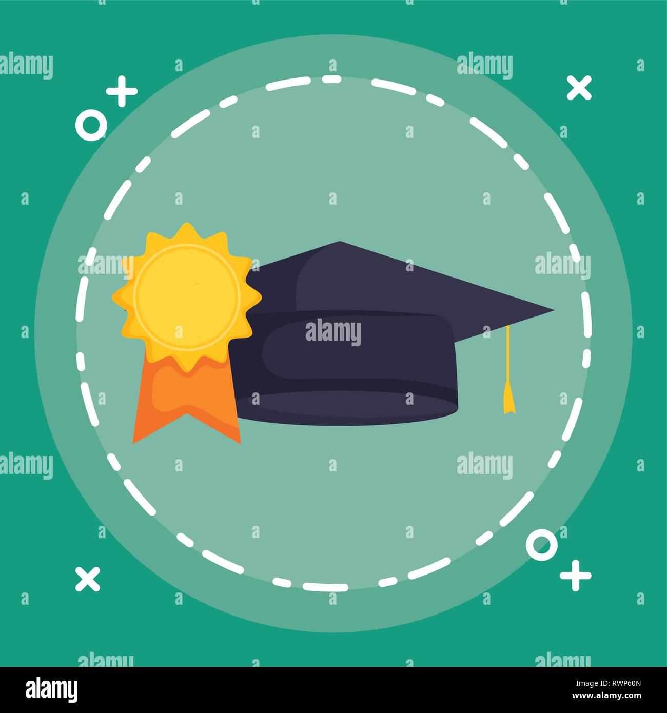 hat graduation with medal award vector illustration design Stock Vector