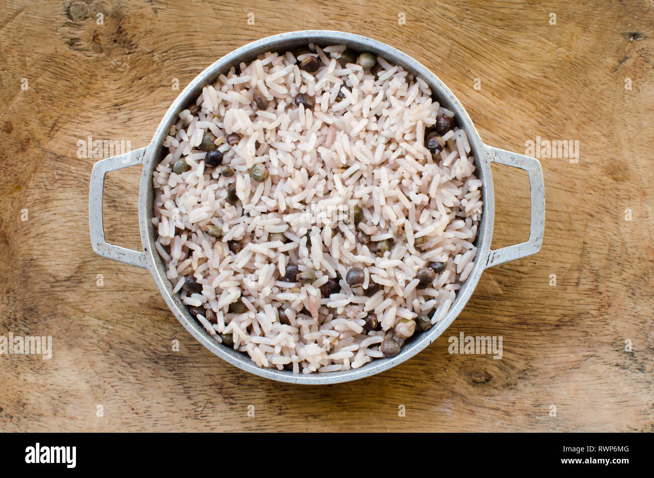 Pigeon peas rice known as “arroz con guandu” in Panama. It is one of the preferred recipes for Christmas and New Year's Eve. Stock Photo