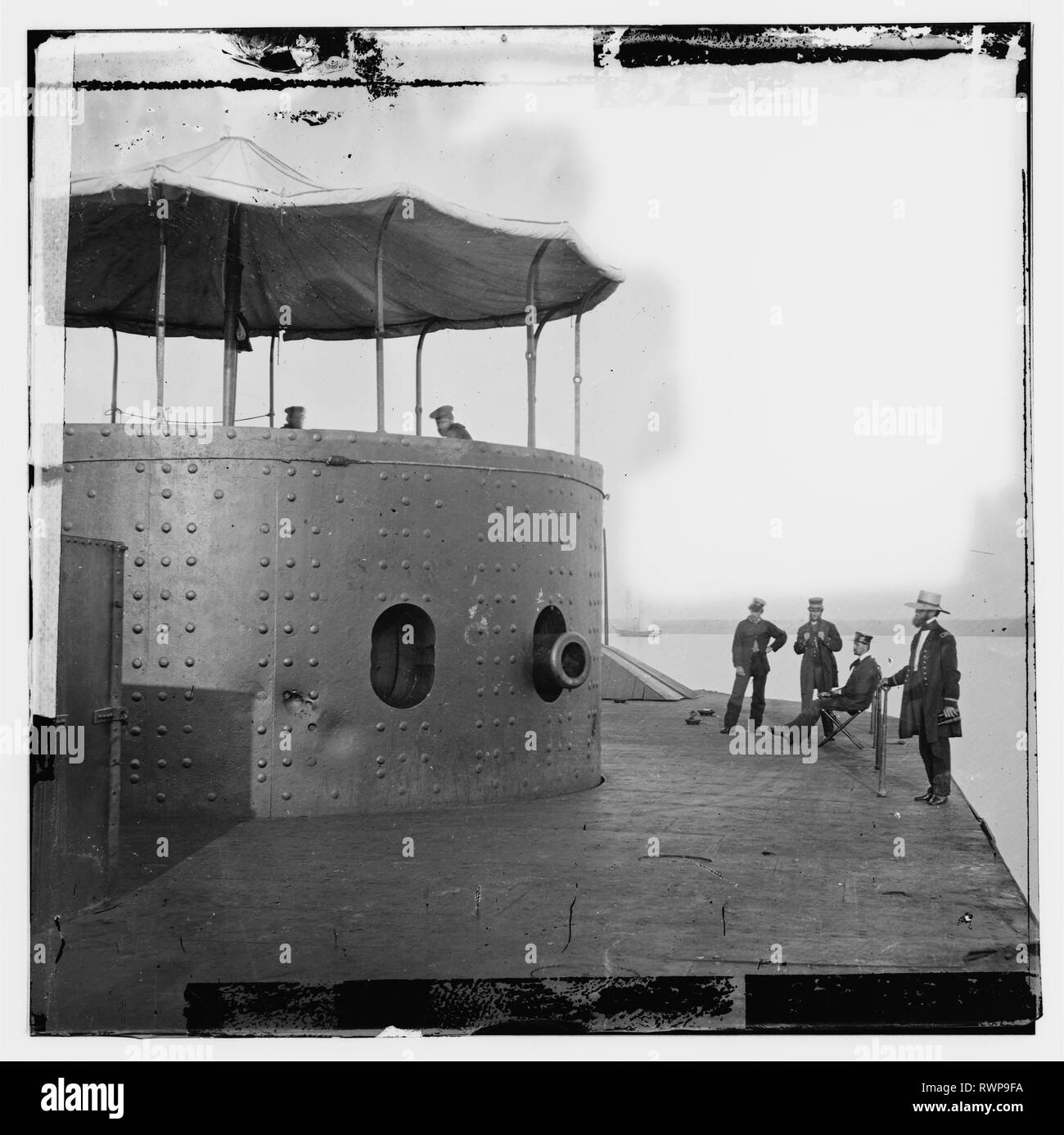 [1862] Deck and turret of USS Monitor seen from the bow 9th July 1862 James River Virginia by James F. Gibson. The V Stock Photo